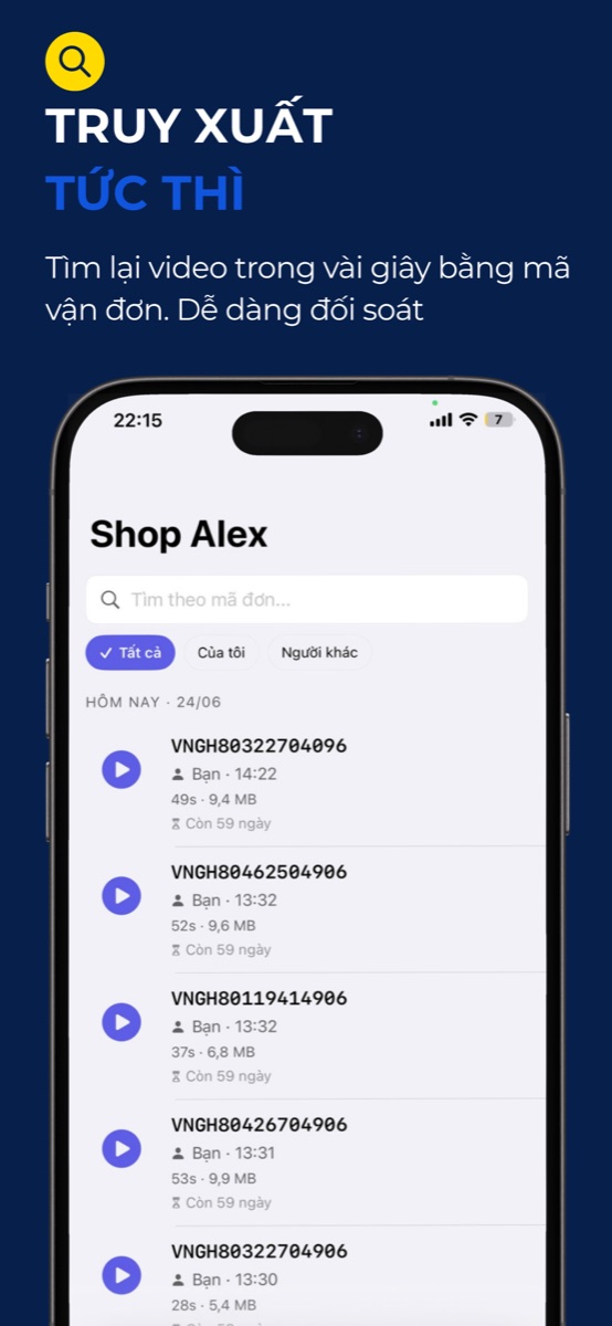 ArgusCam App – Truy xuất video tức thì theo mã đơn